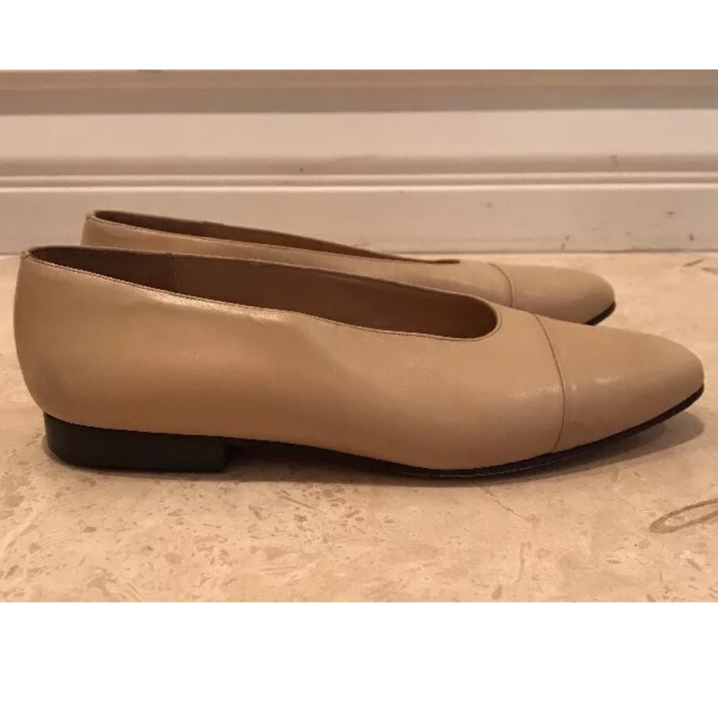 Ann Taylor Tan Leather Capped Toe Ballet Flats 6.5